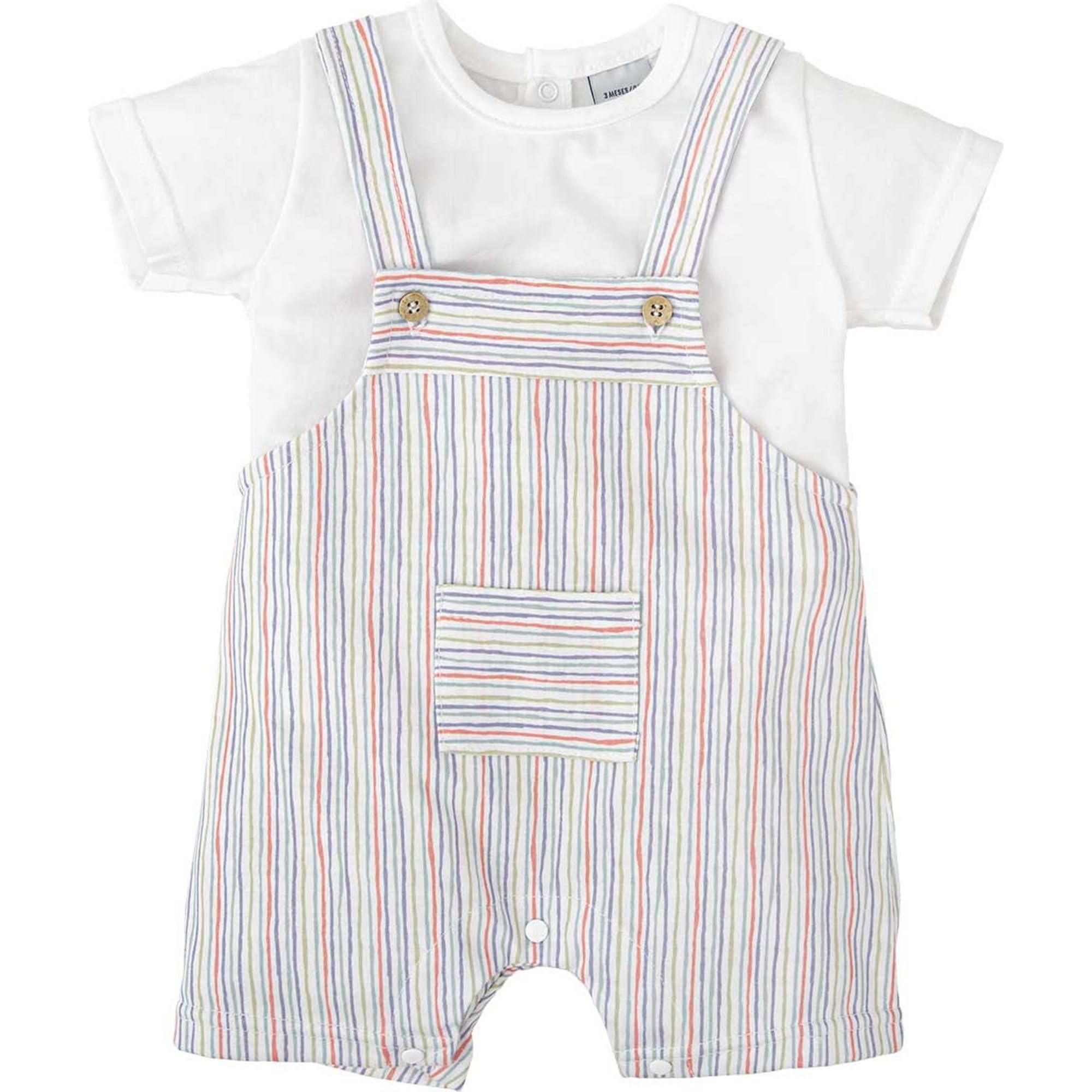 Babidu Set Salopette Corta e T-shirt Neonato 0-3 Mesi Cotone