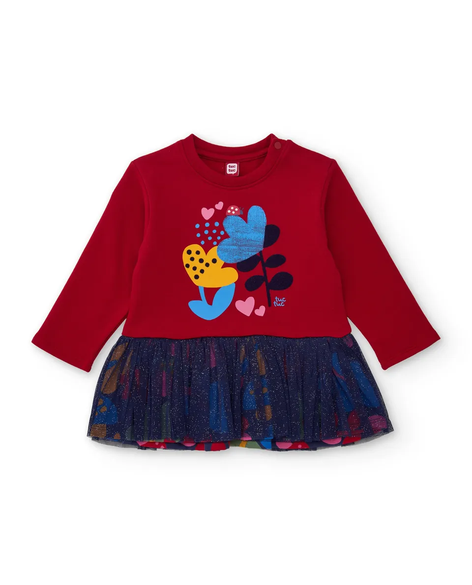 Tuc tuc vestito bambina rosso con stampa fiori
