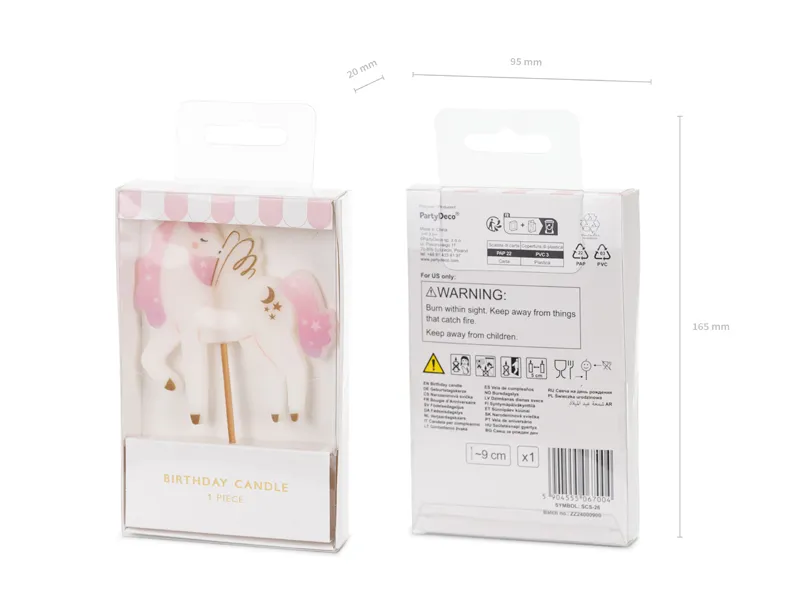 PartyDeco Unicorno candelina compleanno 9 cm
