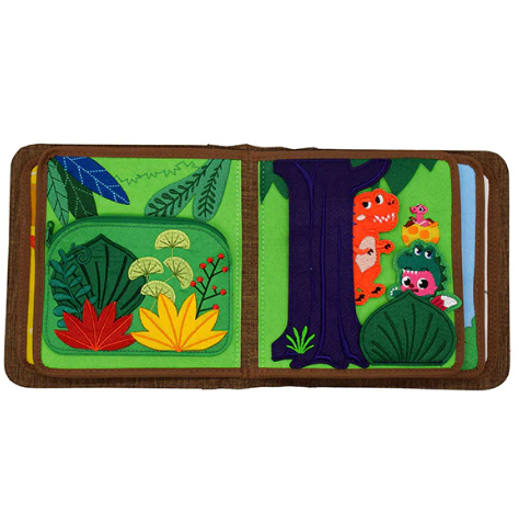 Quiet Book T-Rex libro sensoriale stoffa con zaino