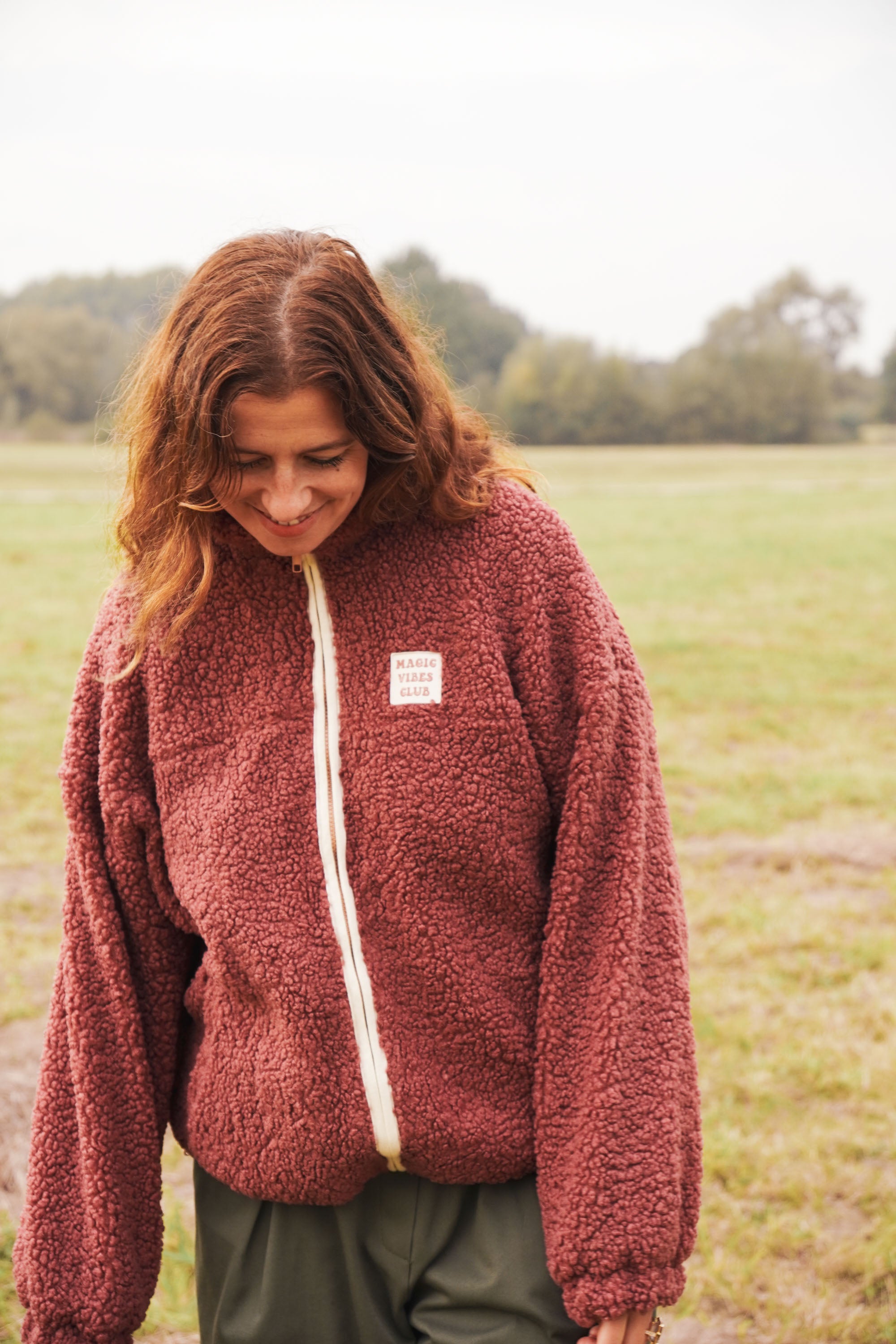 Ella and Rapha Cherry Jacket giacca teddy malva taglia unica calda