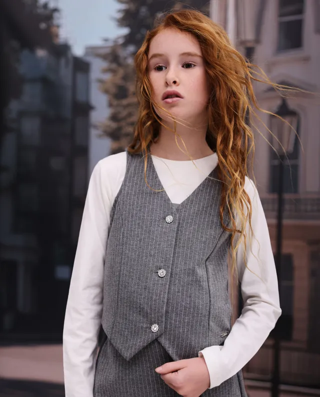 Tuc Tuc gilet bambina grigio maglia righe bottoni