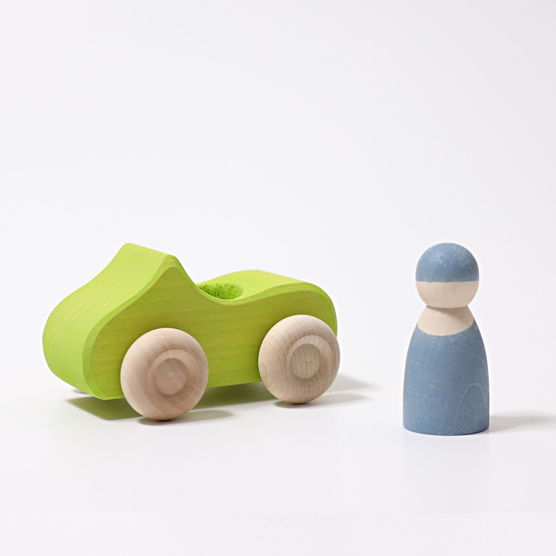 Grimm's Piccola Cabrio verde macchinina legno con personaggio