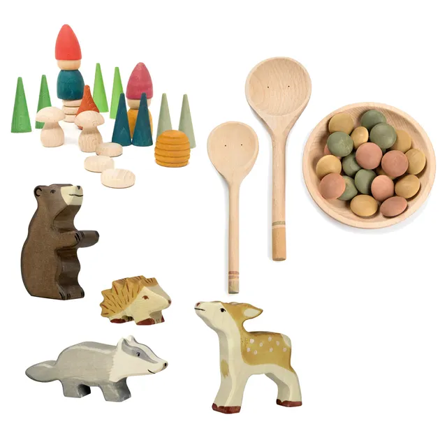 Grapat Tomte e animali bosco set gioco legno destrutturato