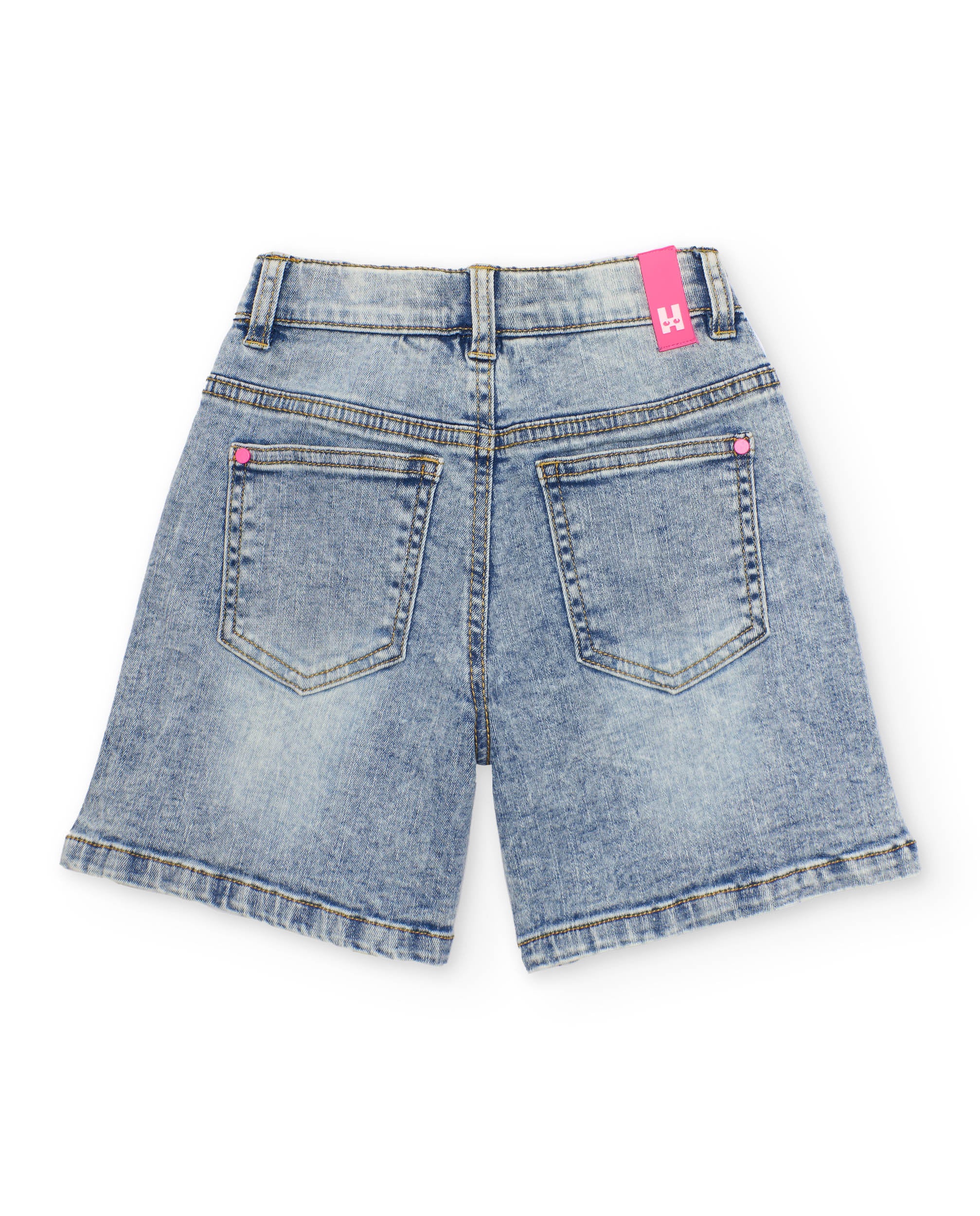 Tuc Tuc shorts bambina jeans azzurro bottone rosa