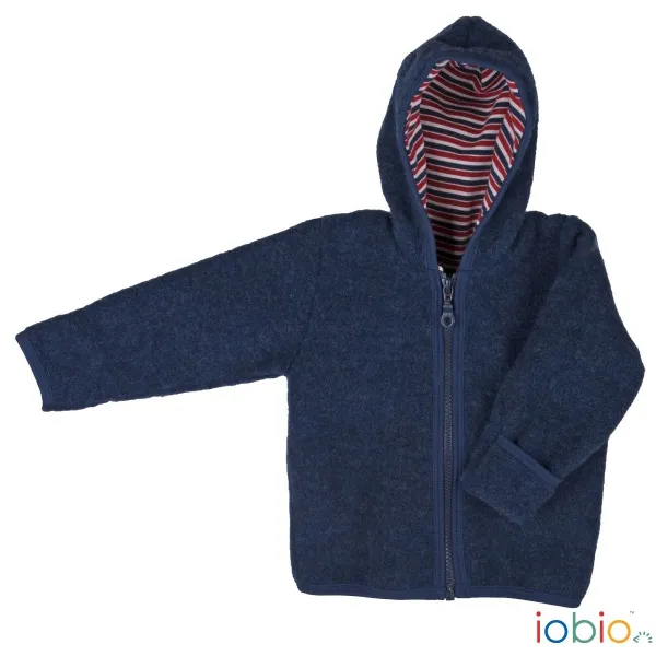 Popolini cardigan pile lana blu con cappuccio