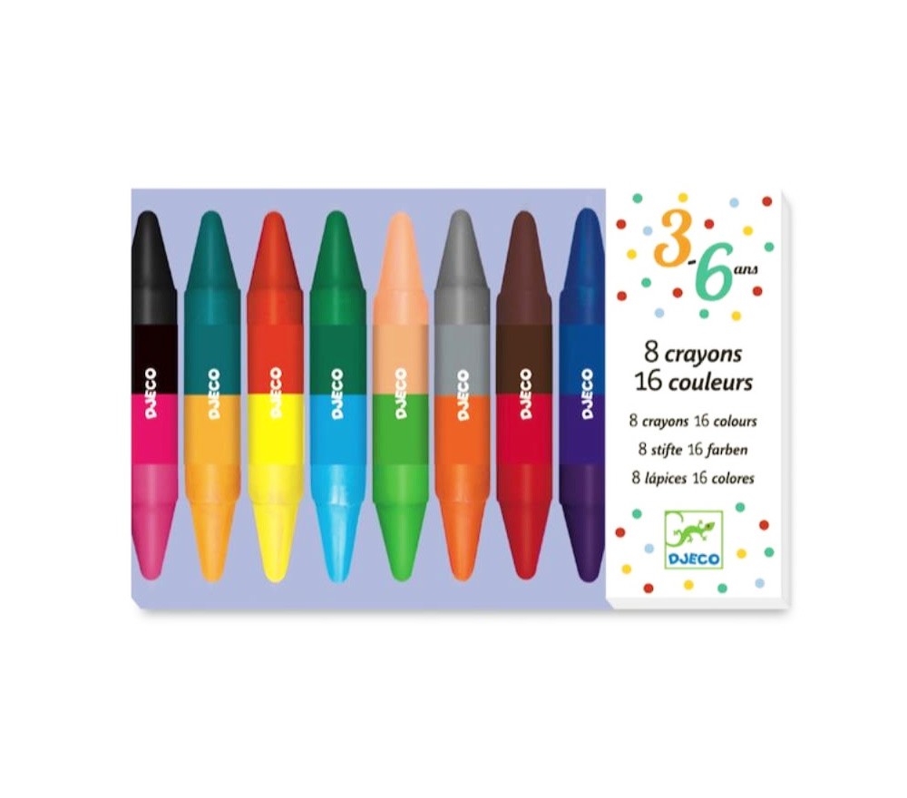Djeco 8 pastelli a cera doppia punta 16 colori