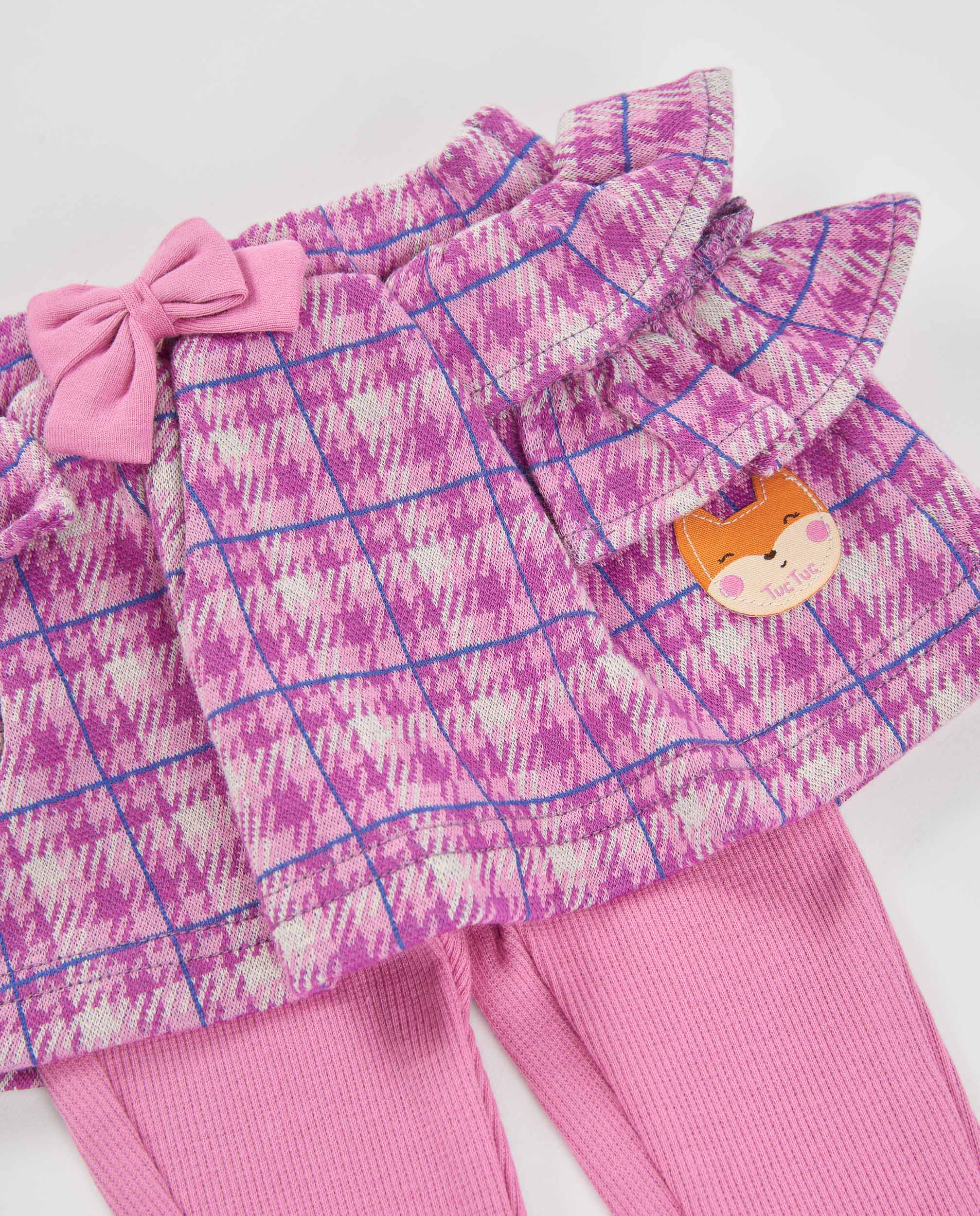 Tuc tuc set maglina neonata rosa gonna scozzese