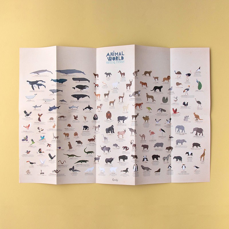 Londji Animal World Poster Mappa con 165 Adesivi Animali