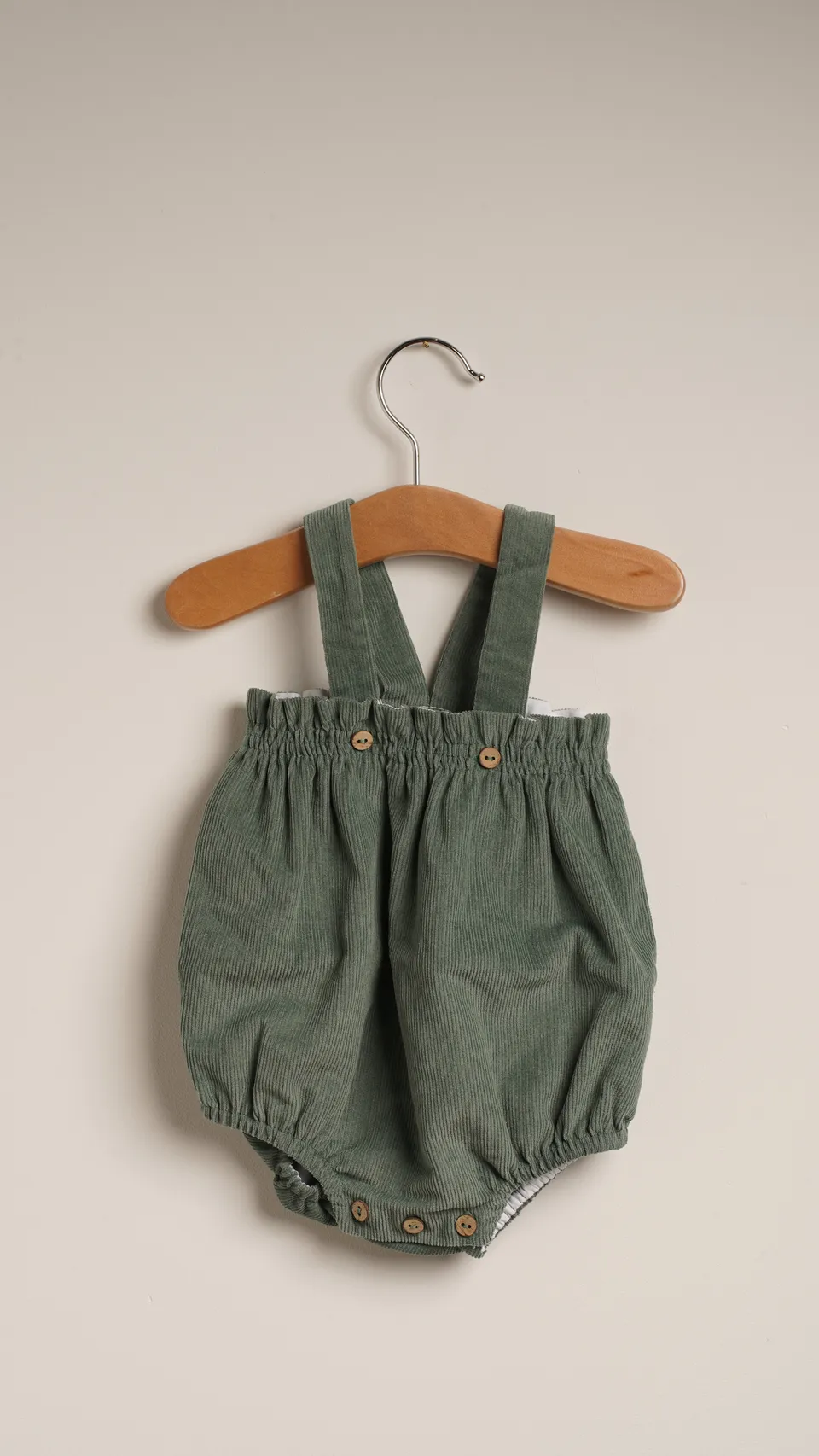 Mebi pantalone bretelle velluto verde muschio cotone