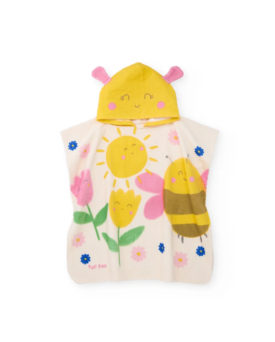 Tuc Tuc poncho mare neonata giallo cappuccio fiori