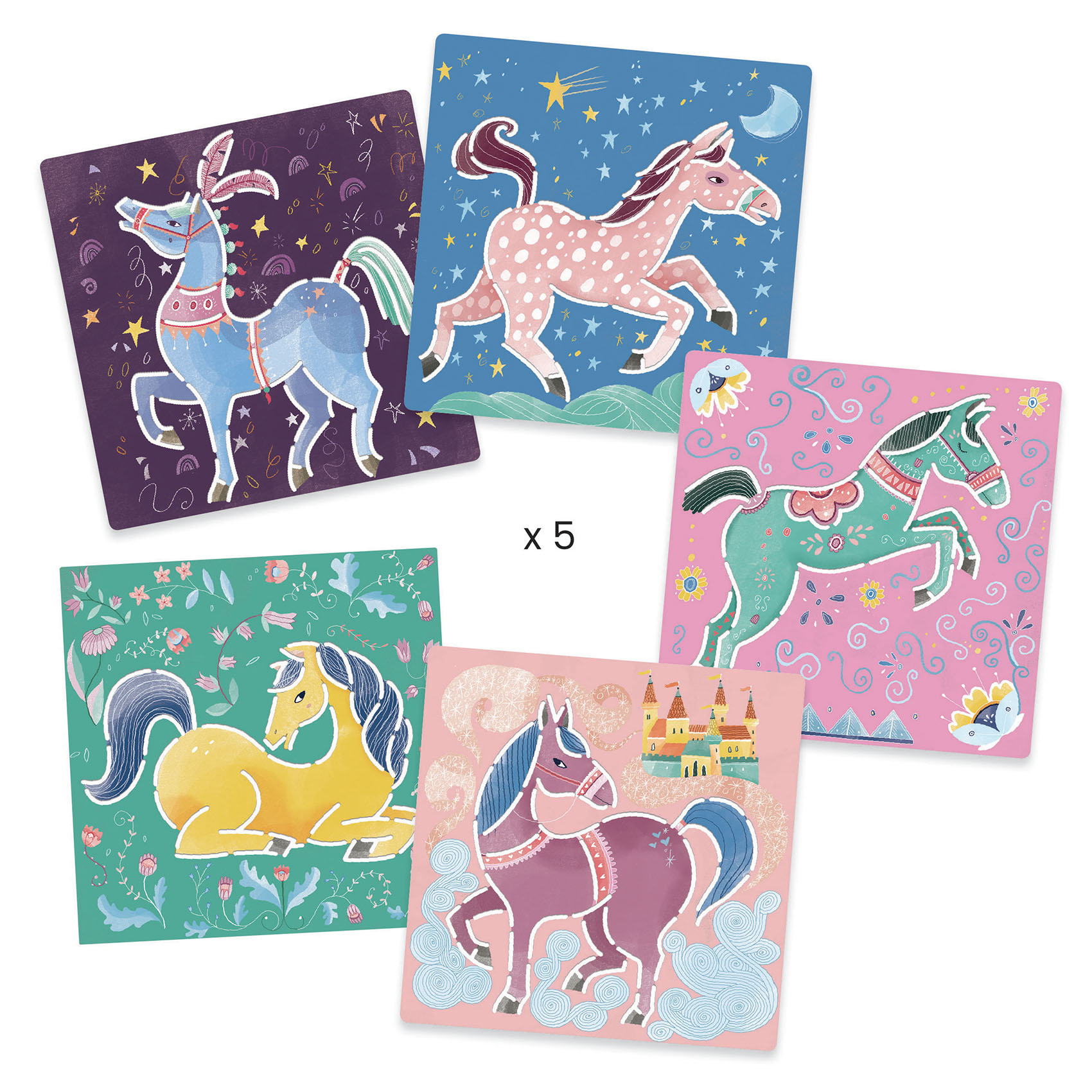 Djeco Stencil Cavalli set creativo 5 stencil 4-8 anni