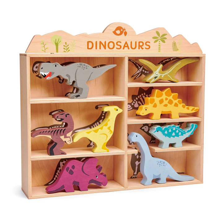 Tender Leaf Set Dinosauri con Teca Gioco Legno 8 Pezzi