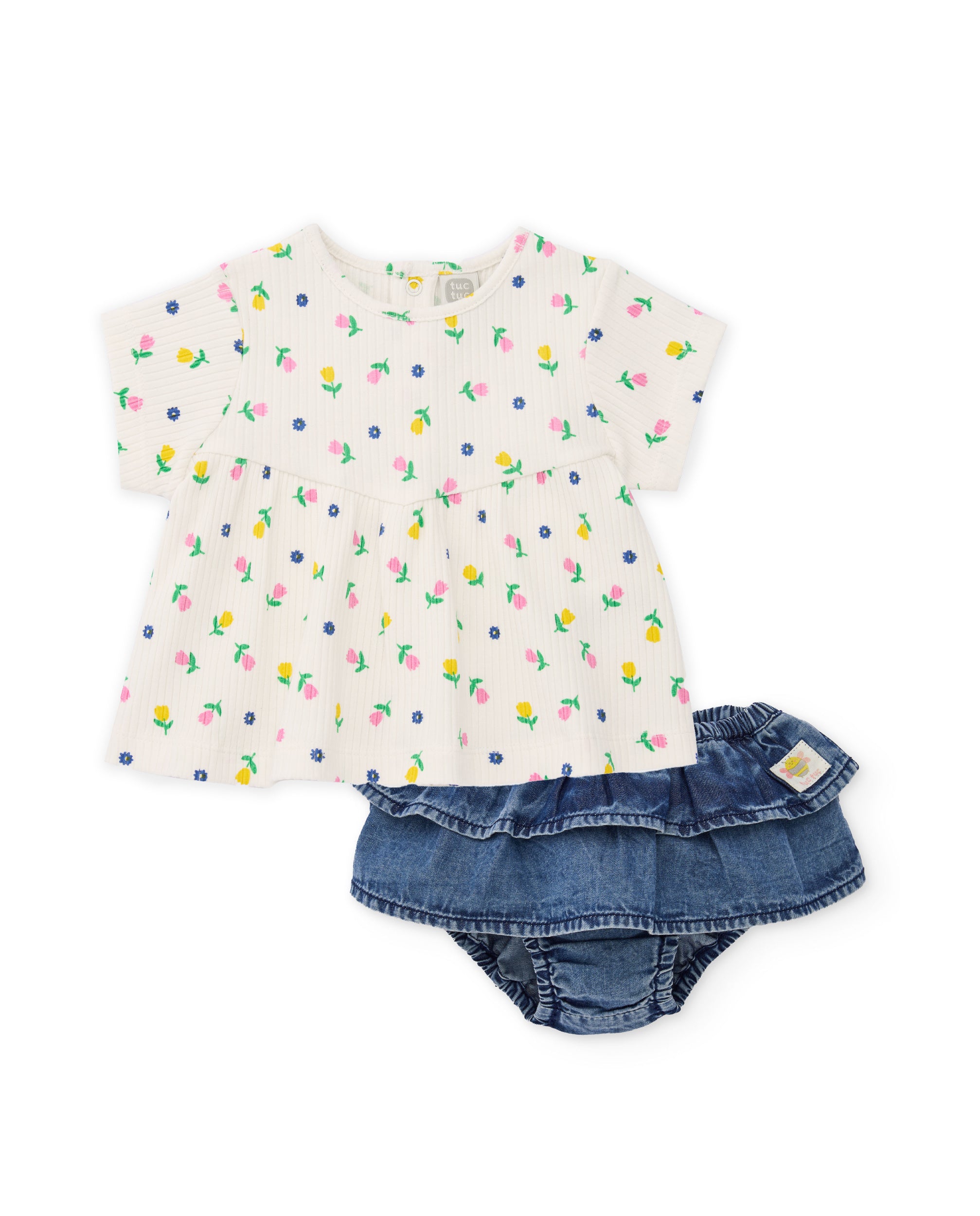 Tuc Tuc completo neonata beige fiori maglietta culotte