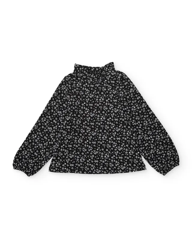 Tuc Tuc camicia bambina nera a fiori collo alto