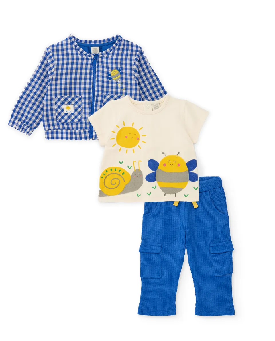Tuc Tuc completo 3 pezzi neonato blu maglia giacca