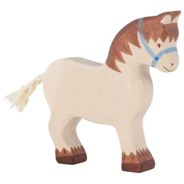 Holztiger Cavallo con briglie figura in legno fatto a mano