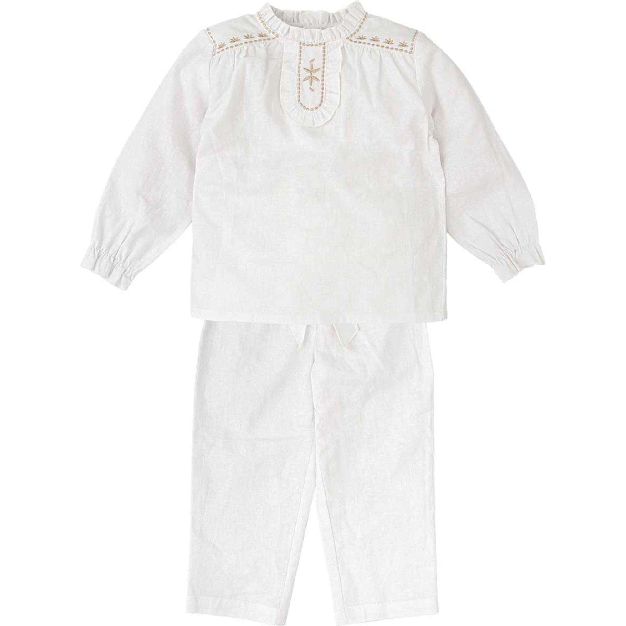 Babidu Set Neonata Camicia Ricamata Pantalone Bianco