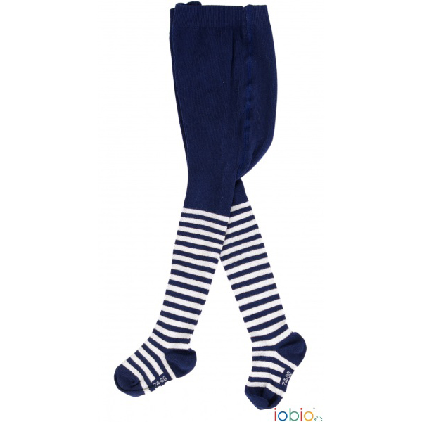Popolini calzamaglia righe blu-ecru cotone organico