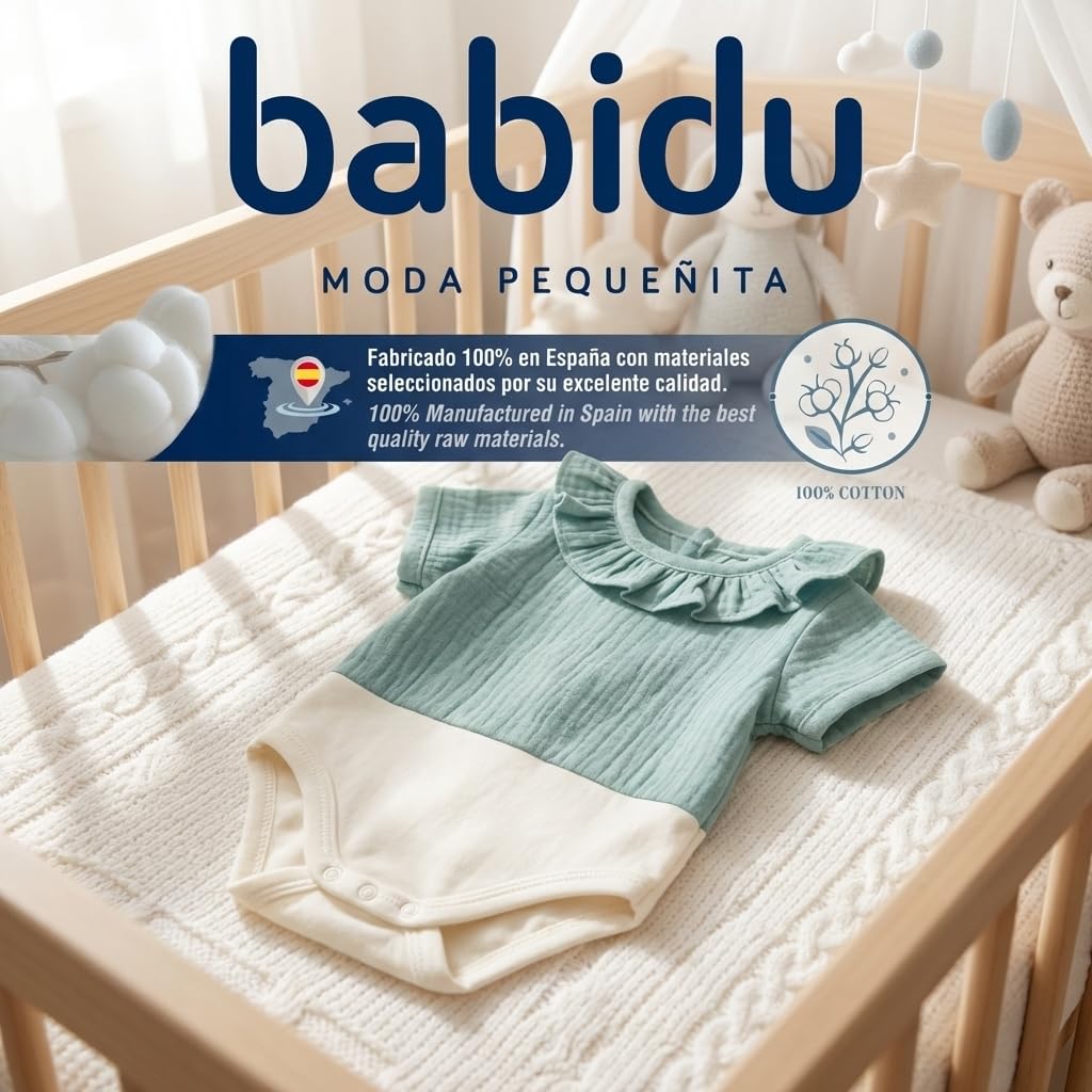 Babidu Body Manica Corta Verde Collo Volant Bambula