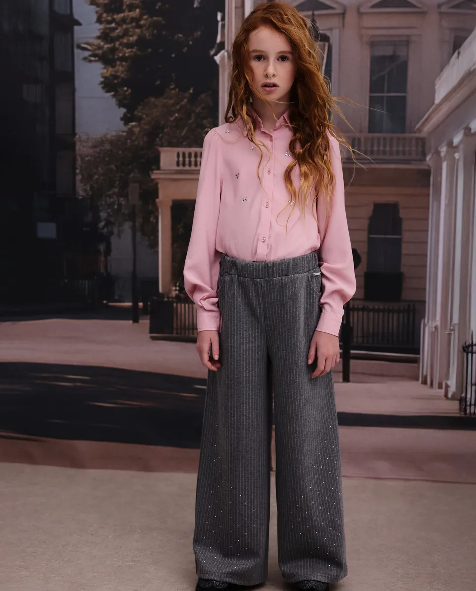 Tuc Tuc pantalone palazzo bambina grigio con paillettes