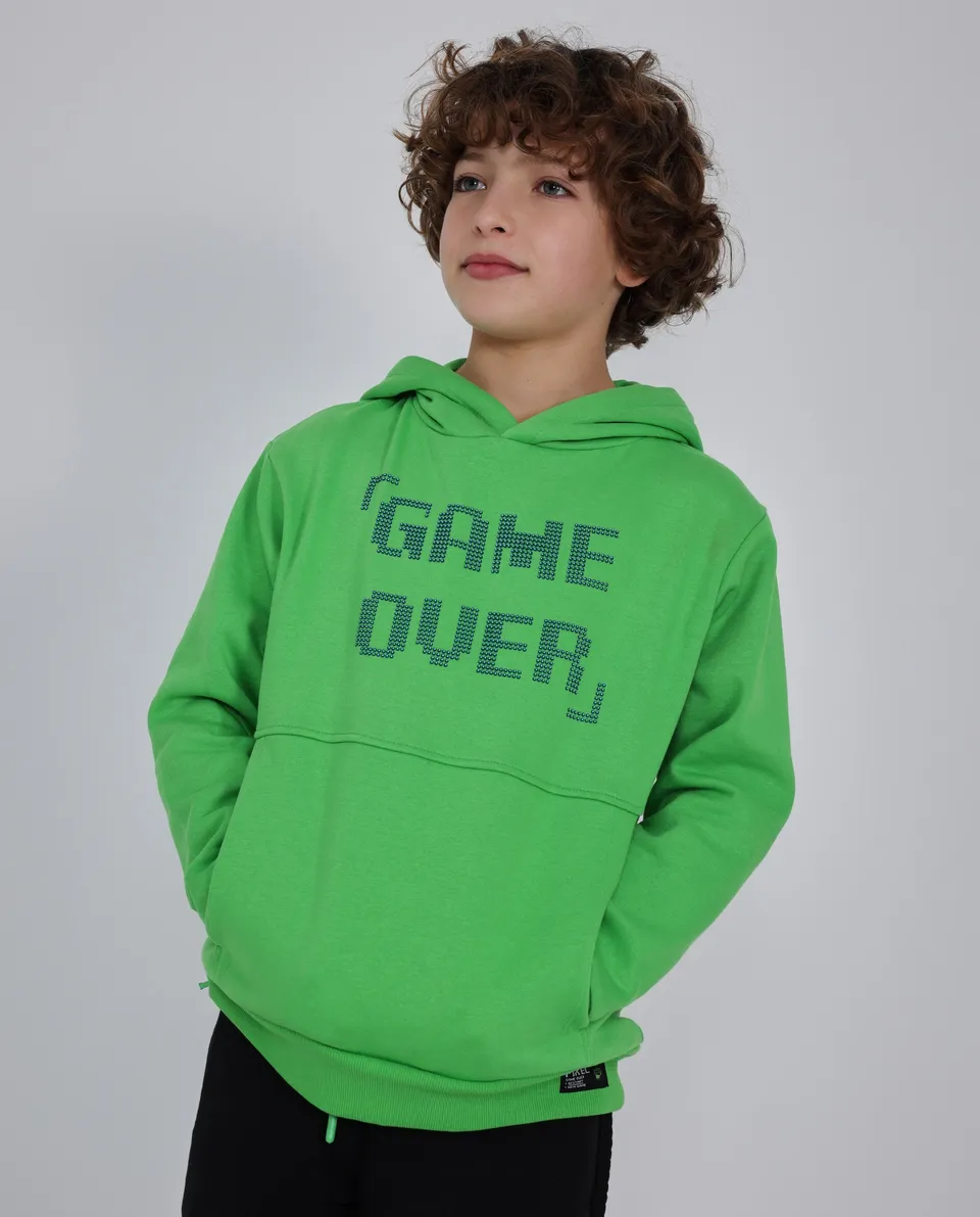 Tuc Tuc felpa bambino verde cappuccio videogame