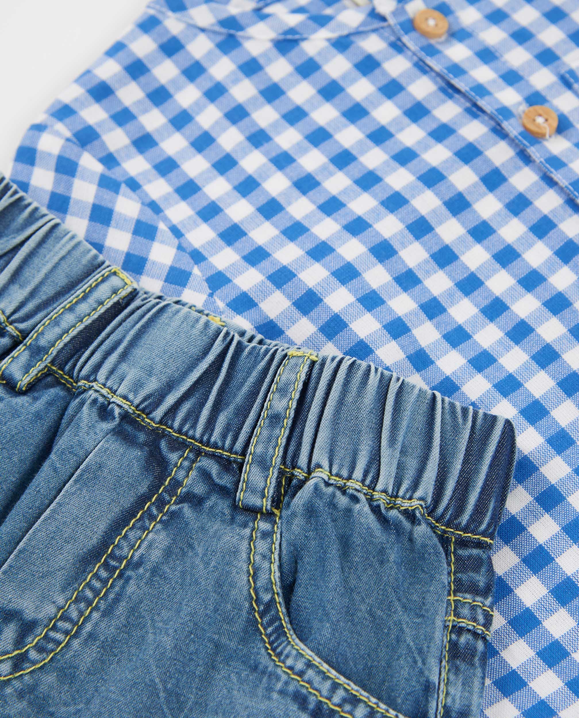 Tuc Tuc completo neonato bimbo camicia vichy blu
