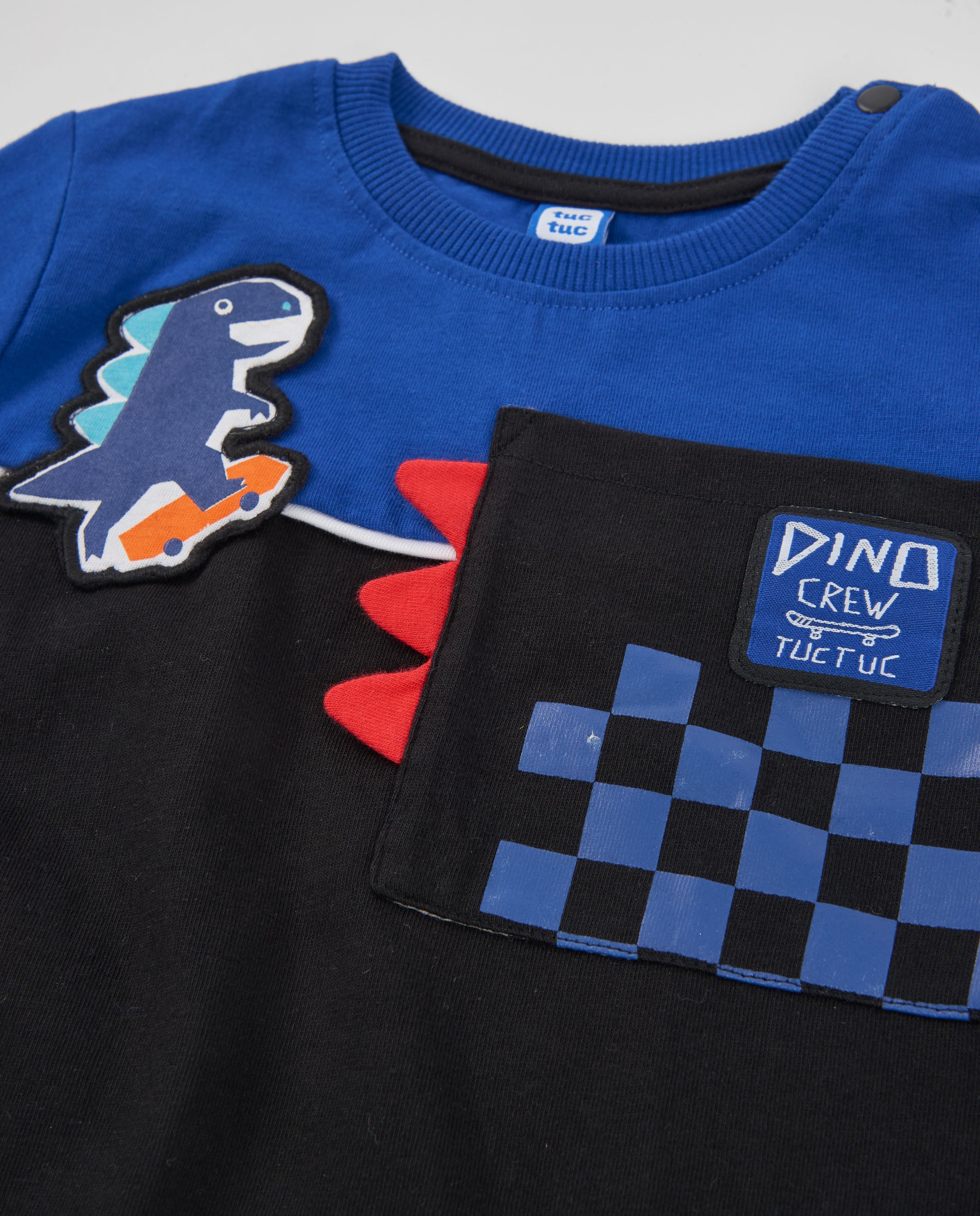 Tuc tuc Dino Roll maglia bambino blu dinosauro maniche lunghe