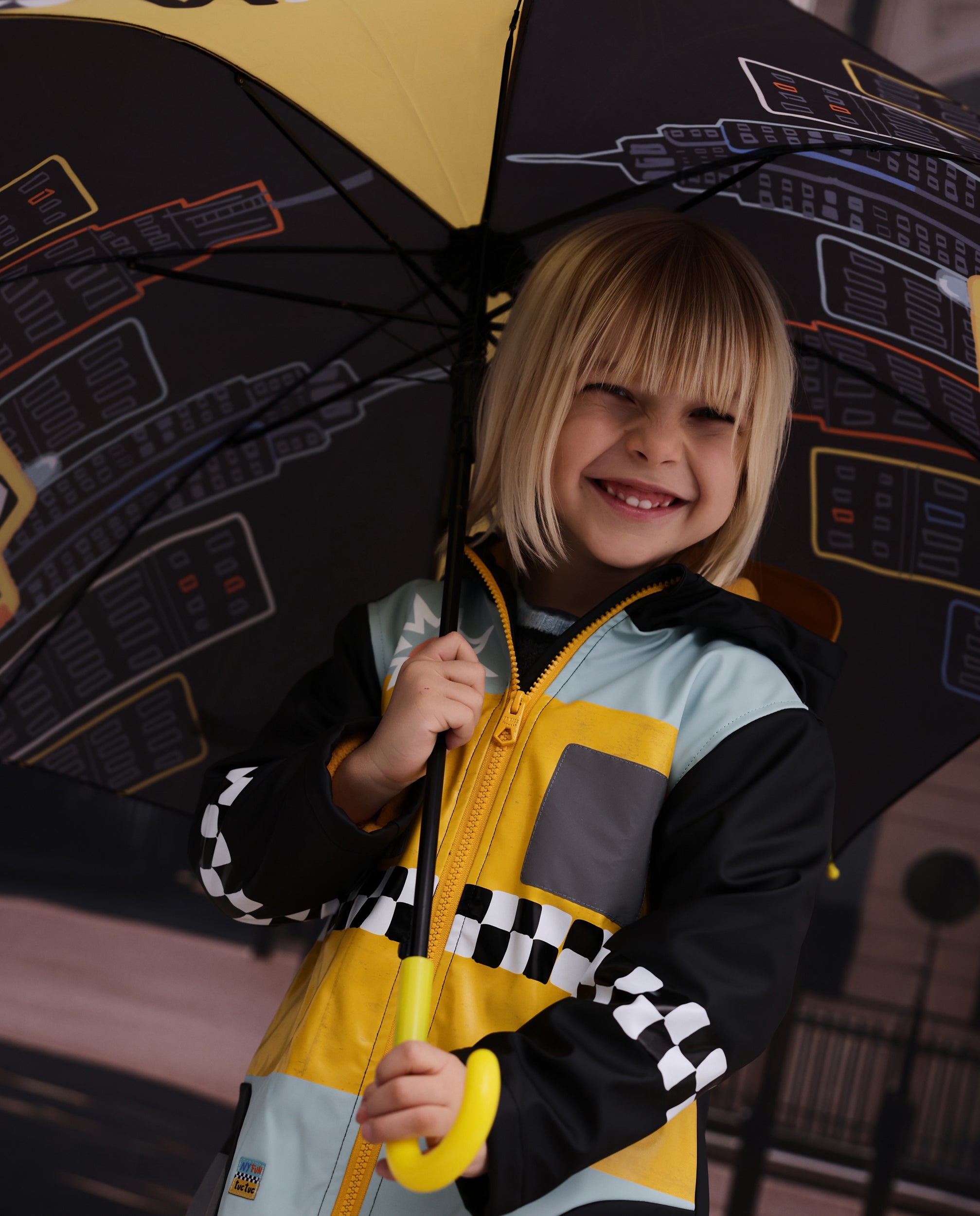 Tuc Tuc ombrello bambina nero stampa taxi