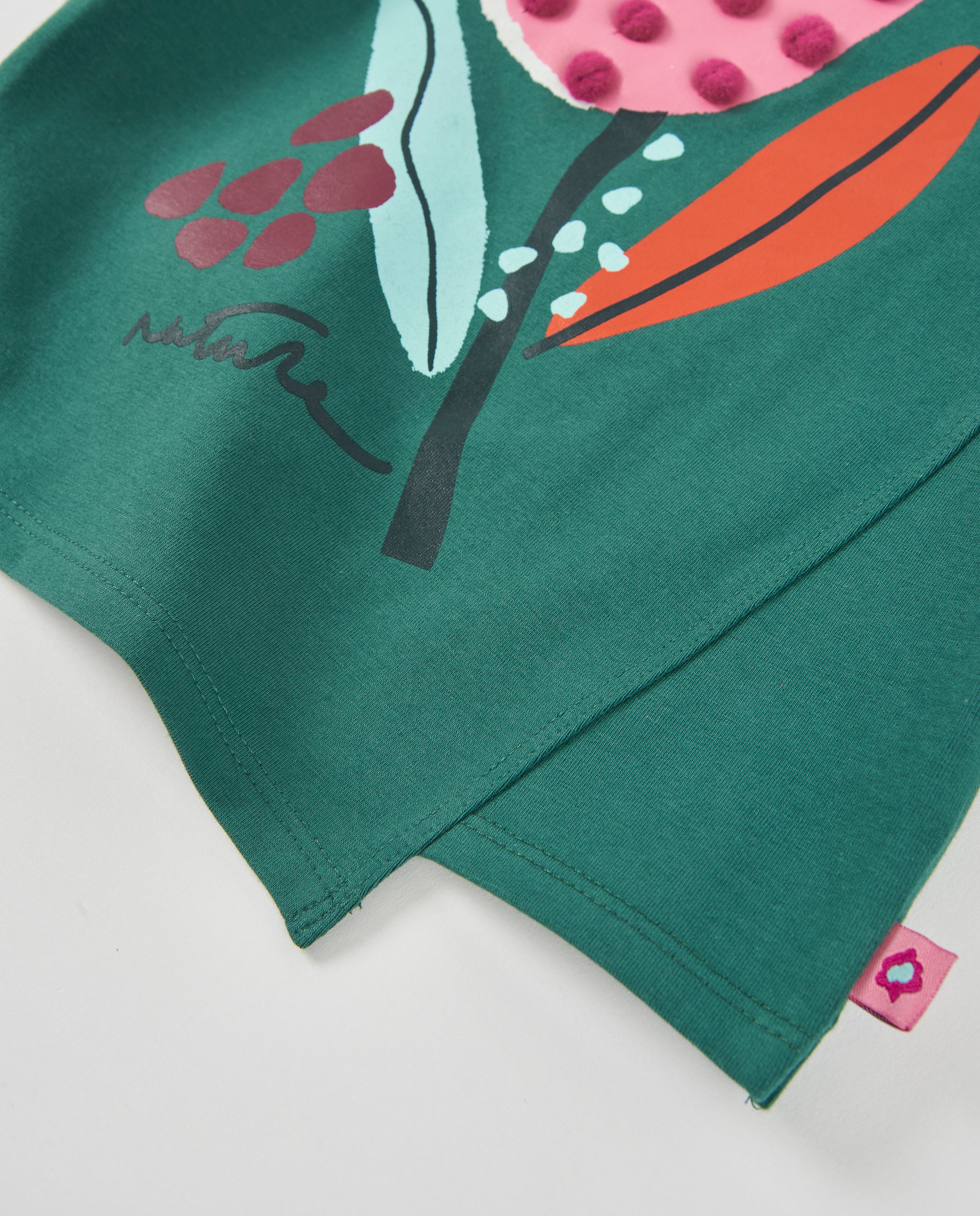 Tuc Tuc maglia bambina verde fiori pompon manica lunga
