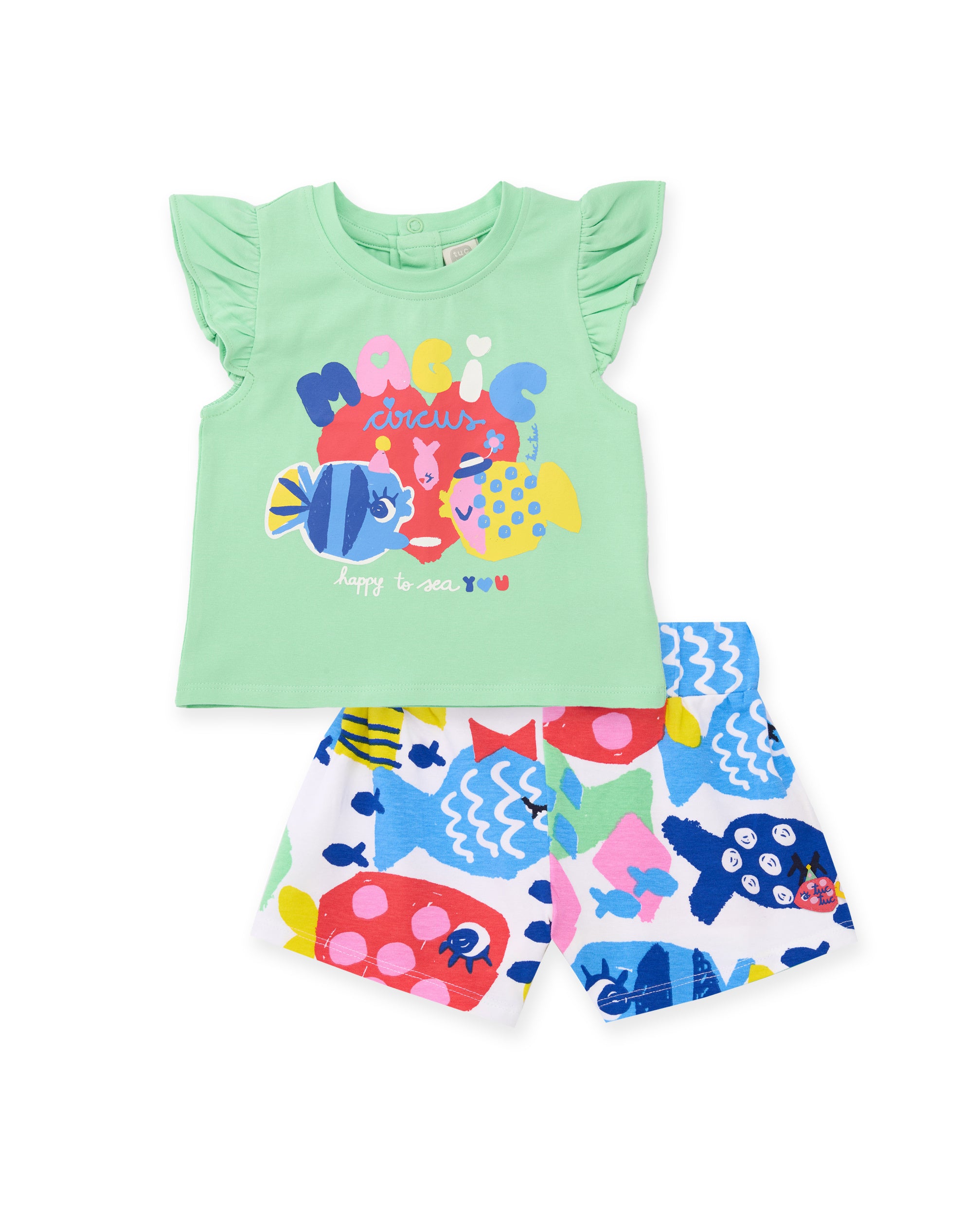 Tuc Tuc completo bambina verde maglia pesci 2 pezzi