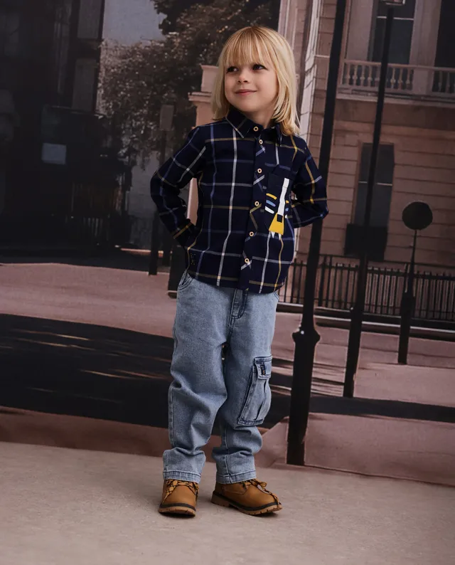 Tuc tuc jeans bambino cargo denim blu vita elasticizzata