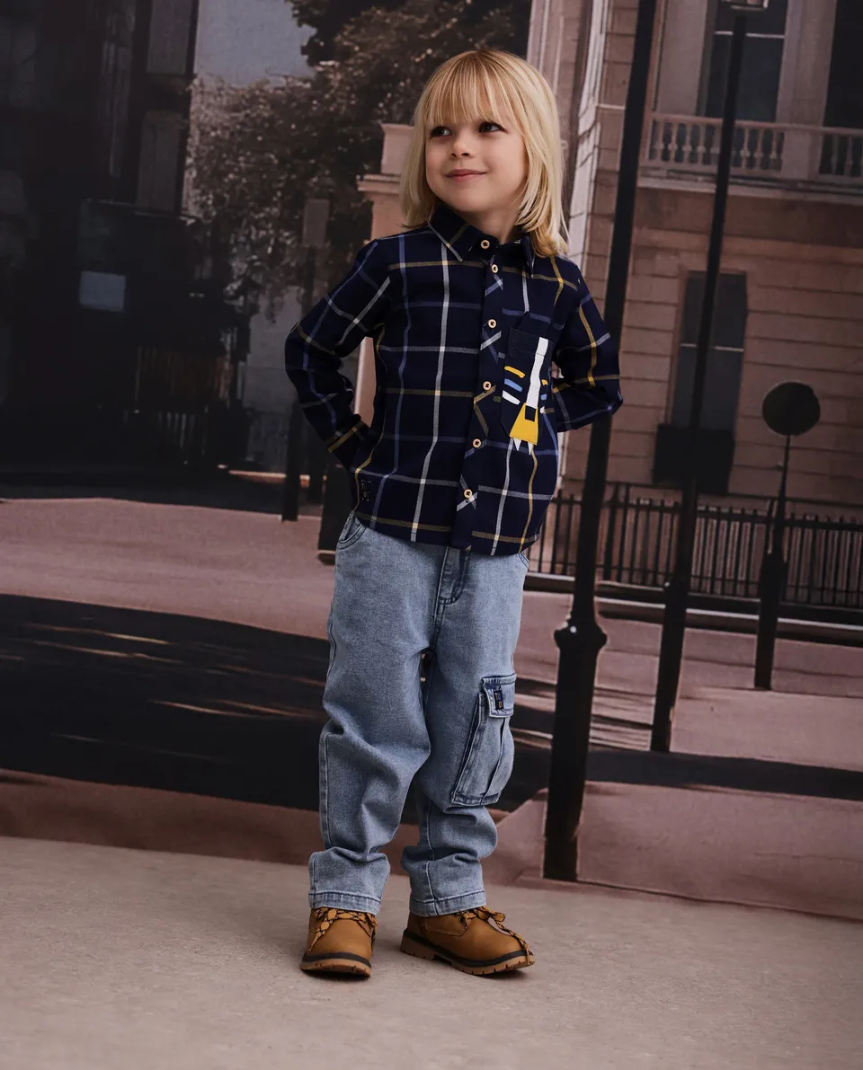 Tuc tuc jeans bambino cargo denim blu vita elasticizzata
