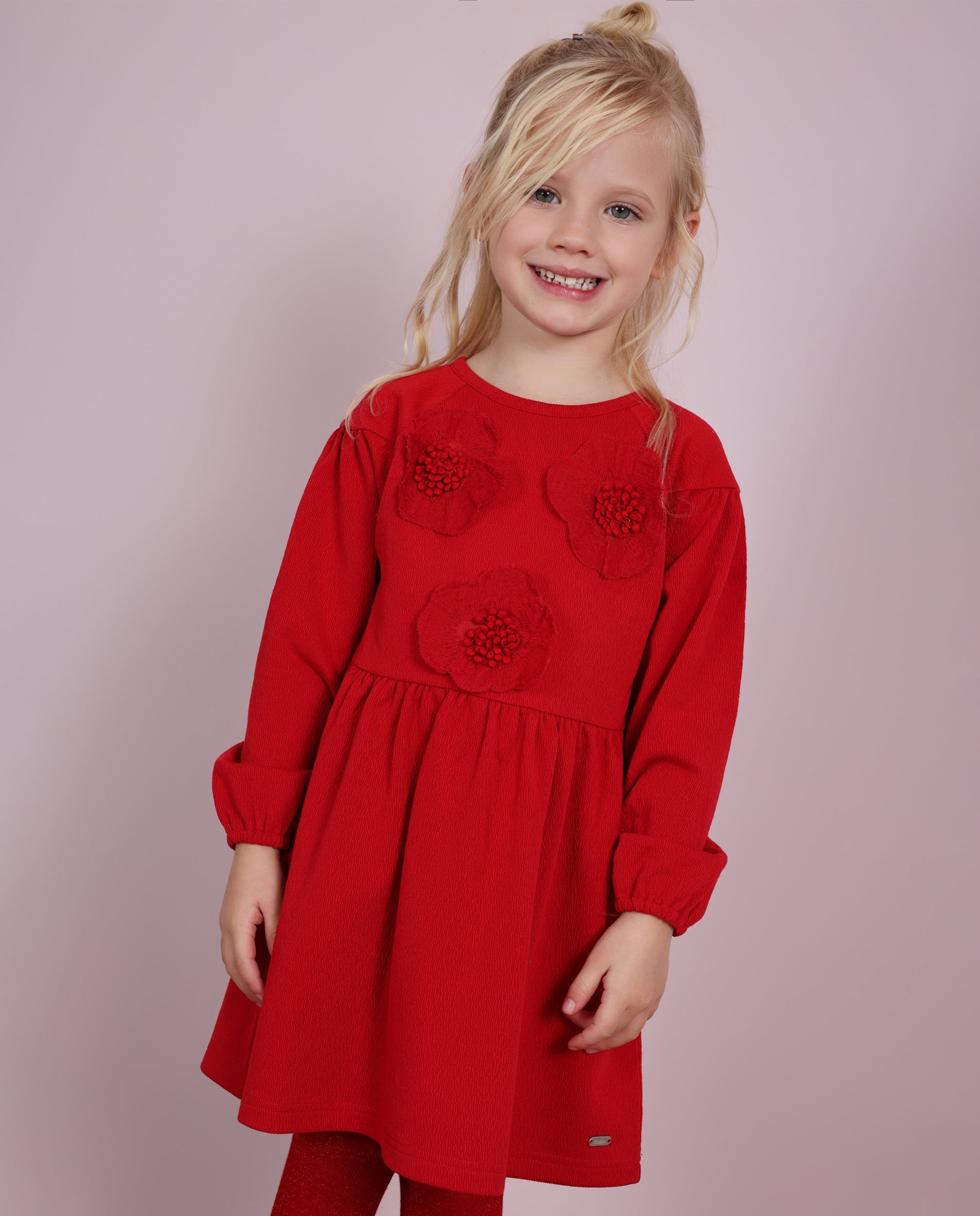 Tuc tuc Vestito bambina rosso con fiori ricamati
