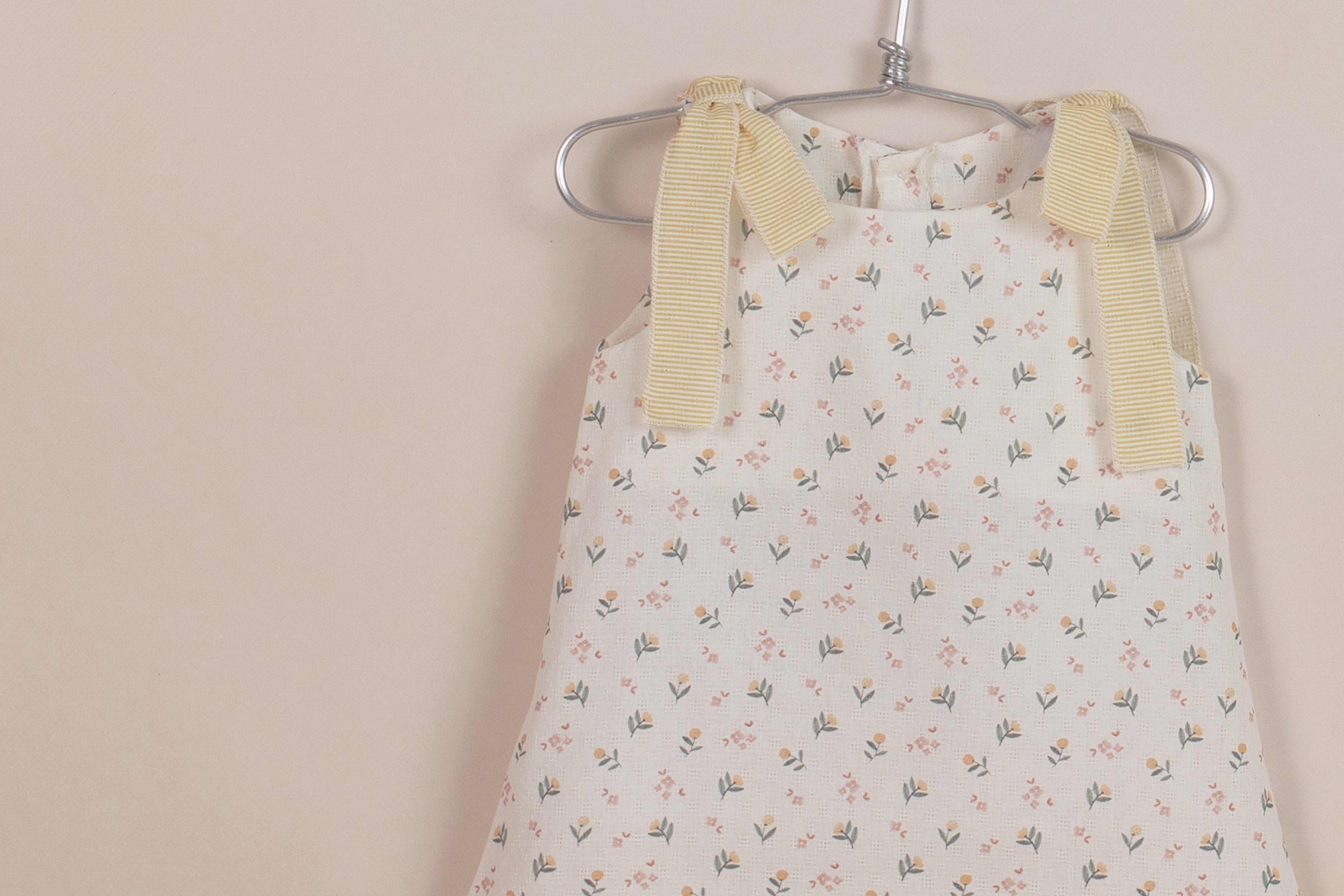 Mebi vestito fiori fiocco giallo cotone bambina