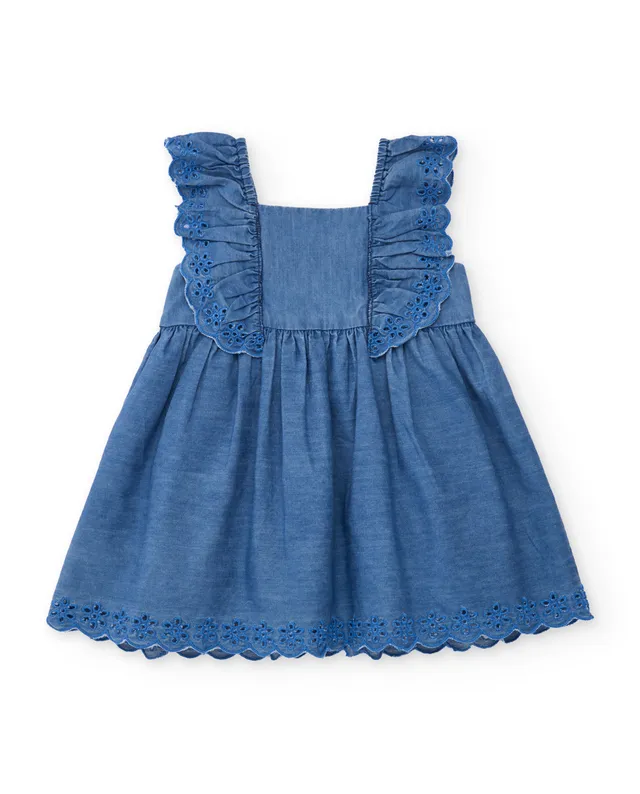 Tuc tuc vestito bambina jeans con ricamo floreale