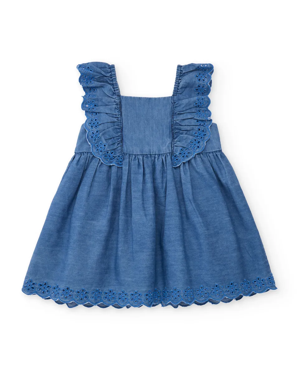 Tuc tuc vestito bambina jeans con ricamo floreale