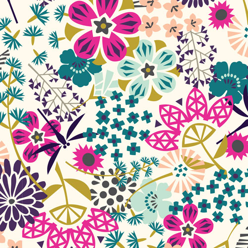 Cloud9 Fabrics Way of Flowers tessuto cotone organico fiori