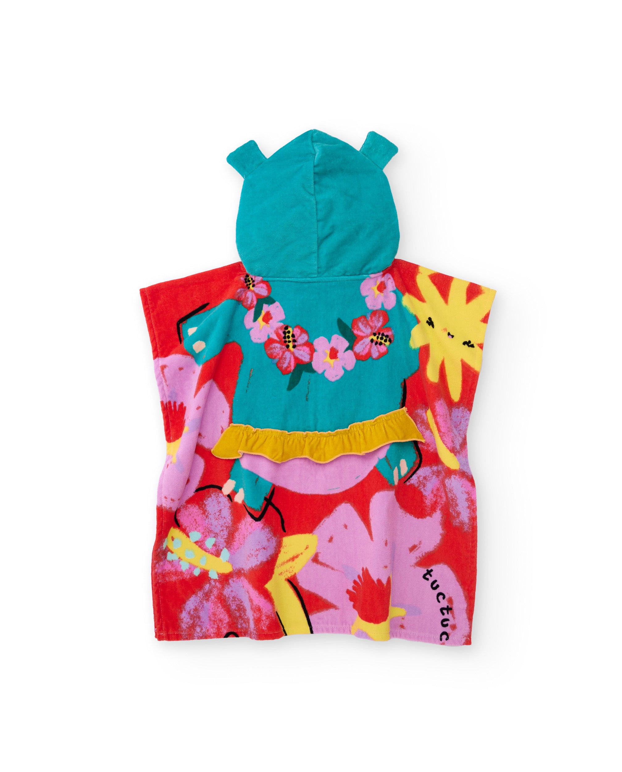 Tuc Tuc poncho mare bambina rosso cappuccio fiori