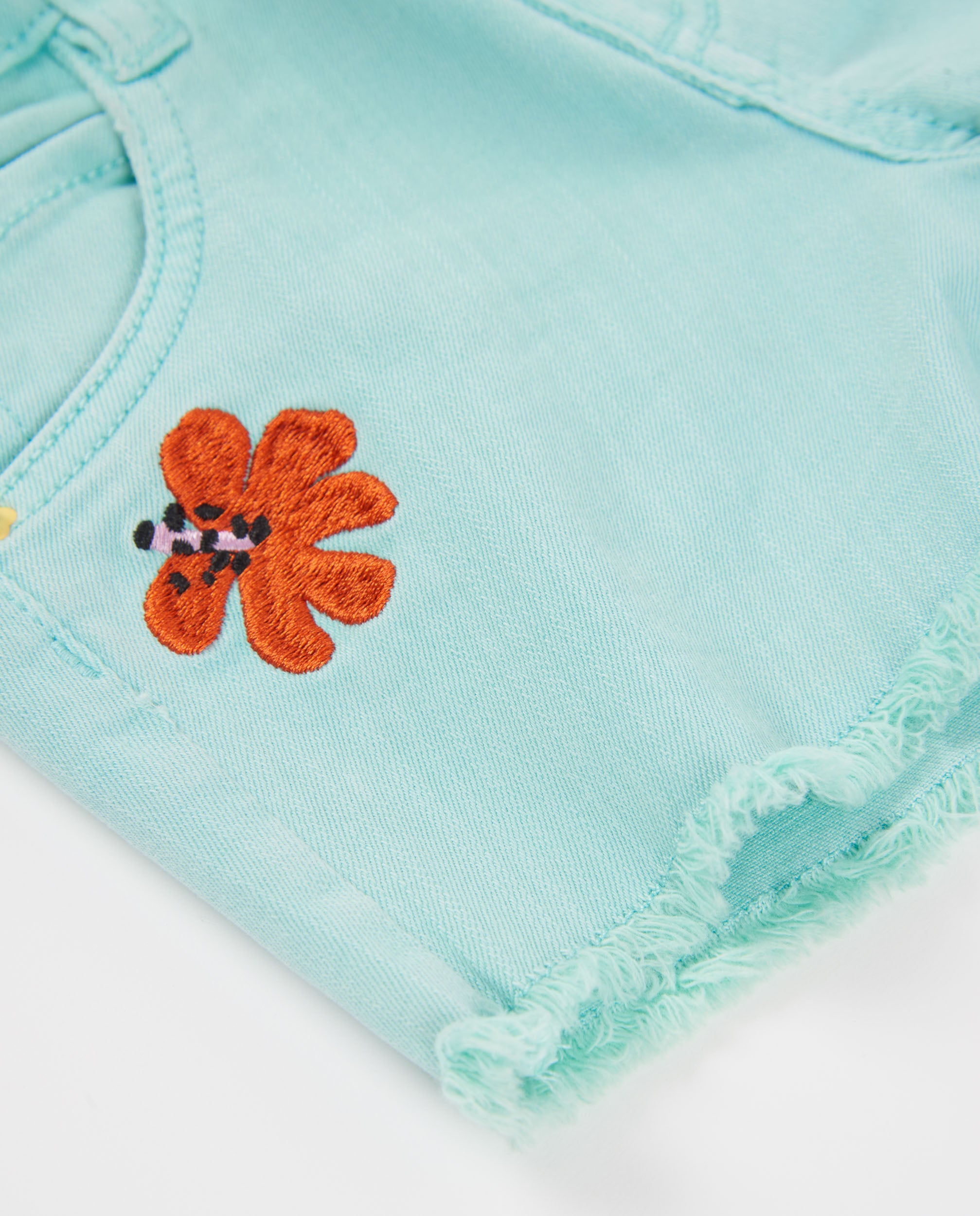 Tuc Tuc shorts denim turchese ricamo floreale