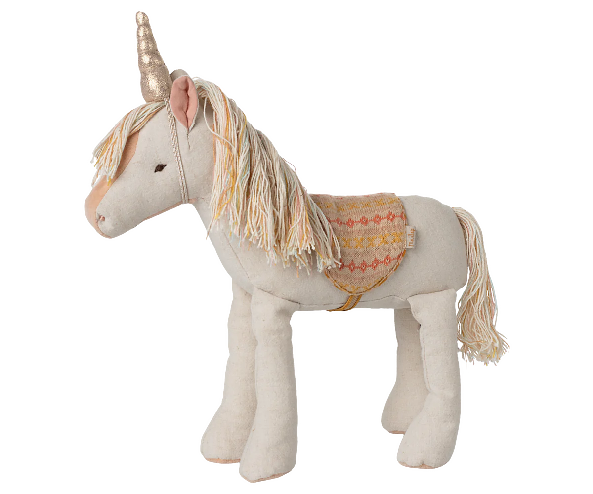 Maileg Unicorno Piccolo pupazzo in cotone con sella