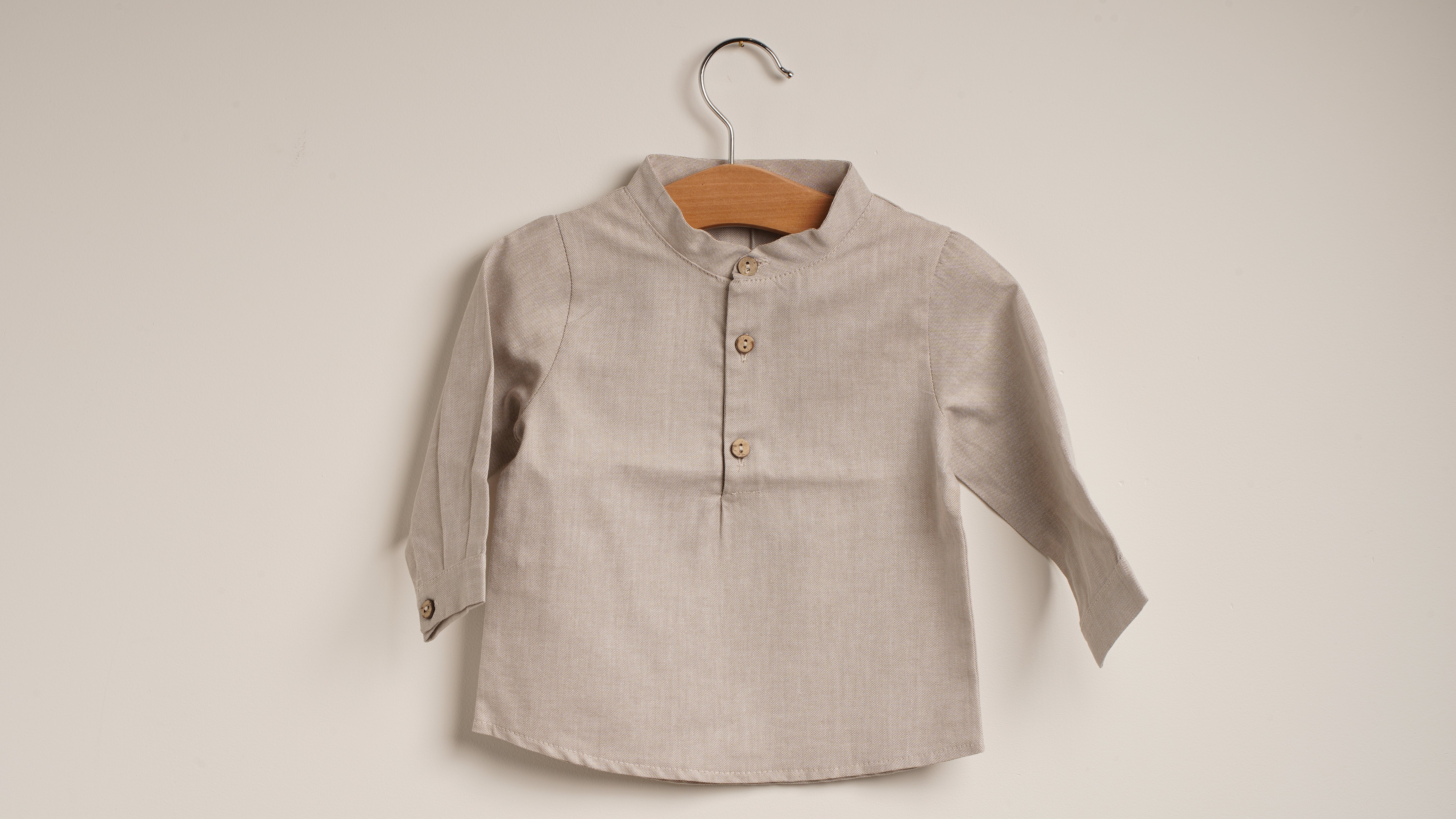 Mebi Camicia Neonato Manica Lunga Cotone Beige