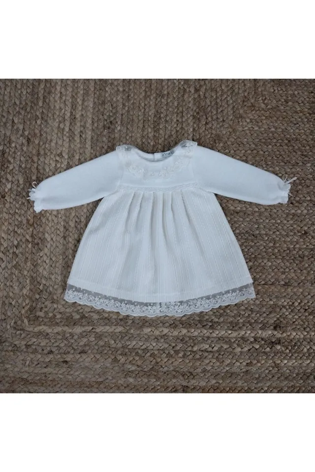 Mebi abito bambina avorio punto e pizzo fodera cotone