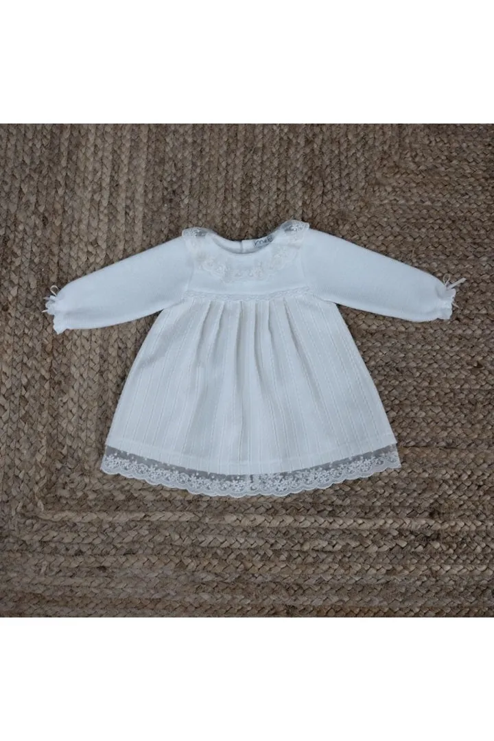 Mebi abito bambina avorio punto e pizzo fodera cotone