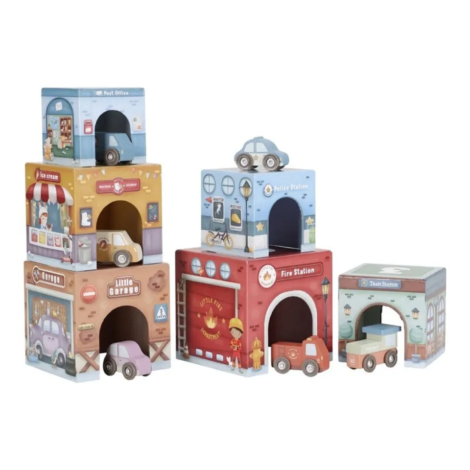 Little Dutch torre impilabile cubi cartone macchinine 6 pezzi