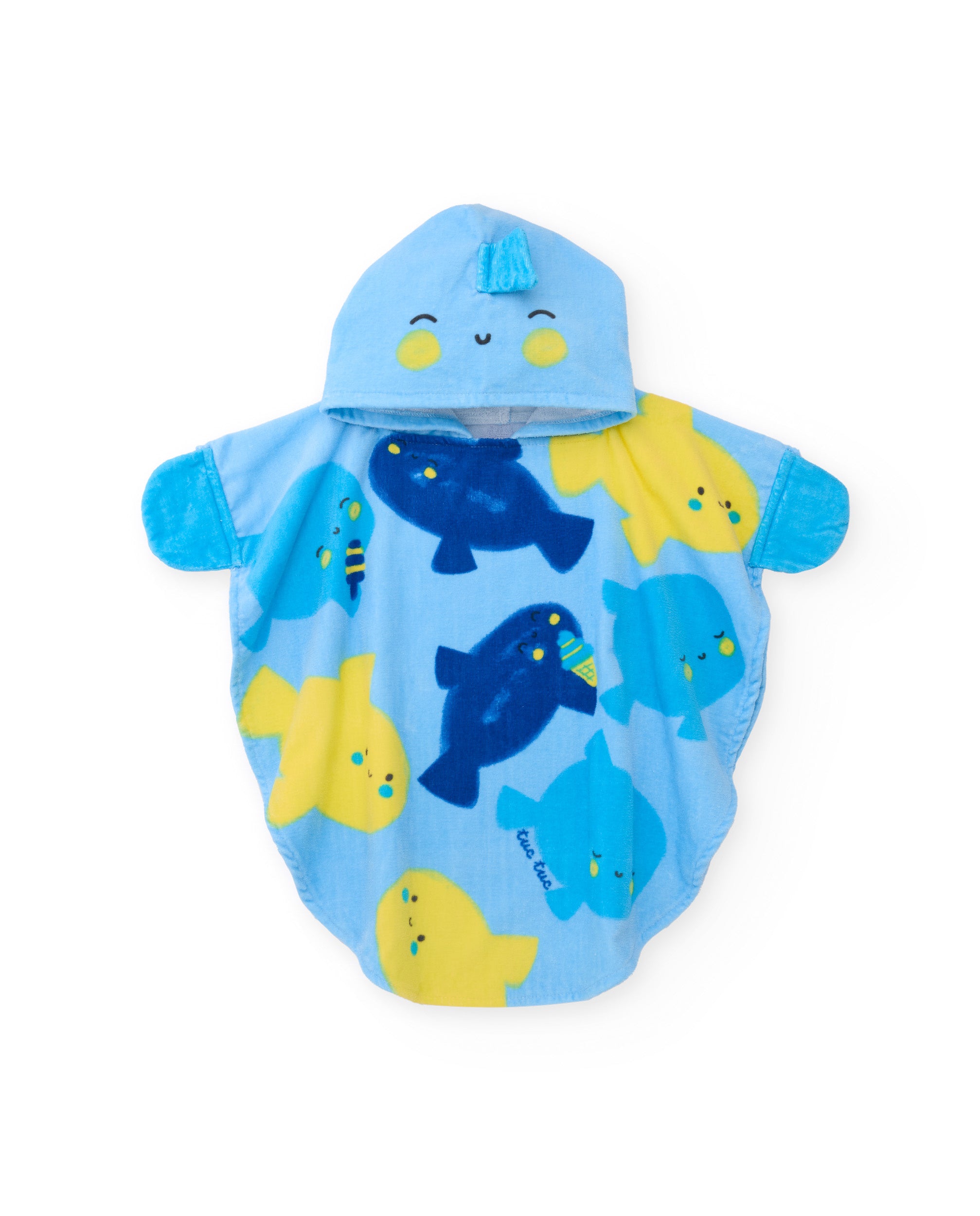 Tuc Tuc poncho bimbo blu spugna animali mare