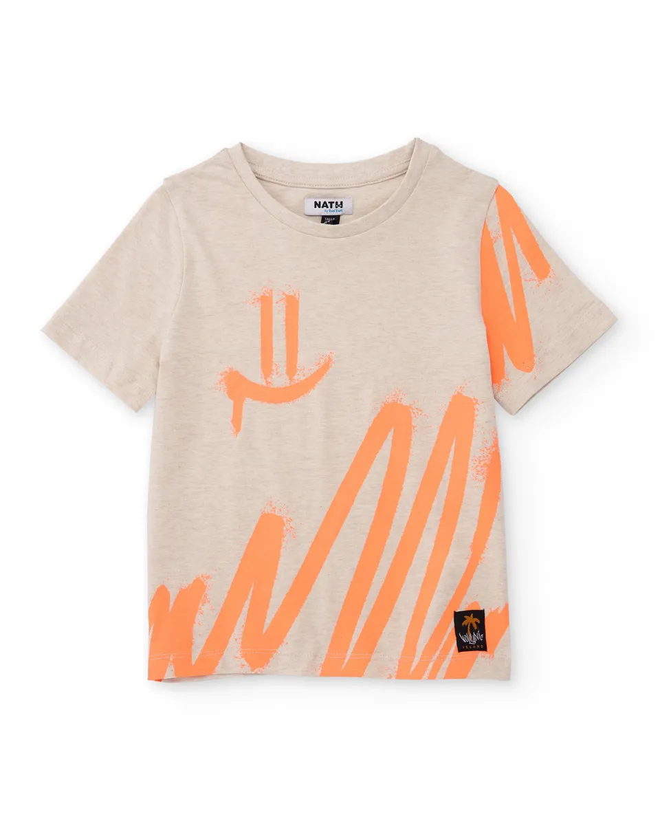 Tuc Tuc t-shirt bambino beige stampa pennellata