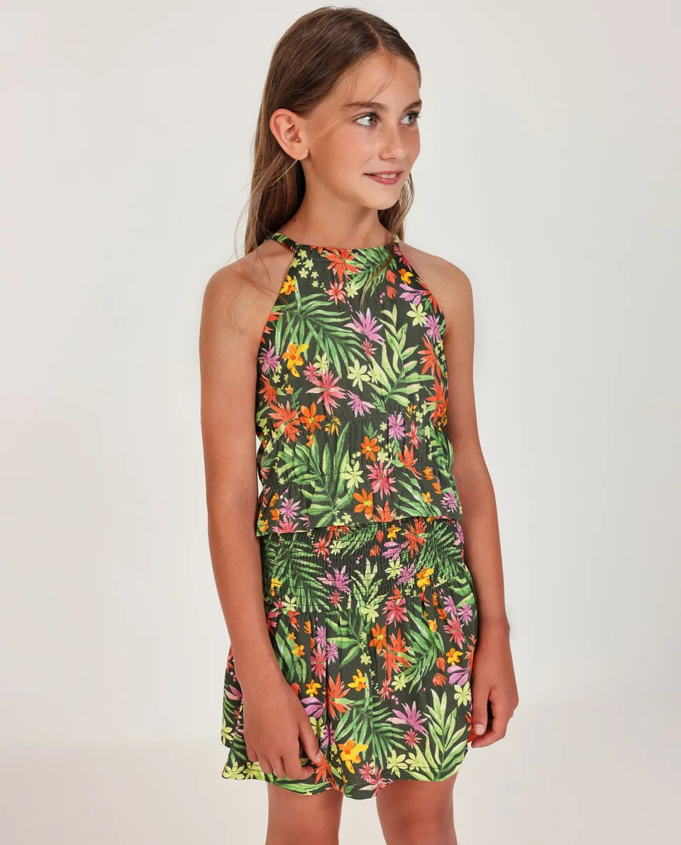 Tuc Tuc top bambina verde fiori con arricciatura