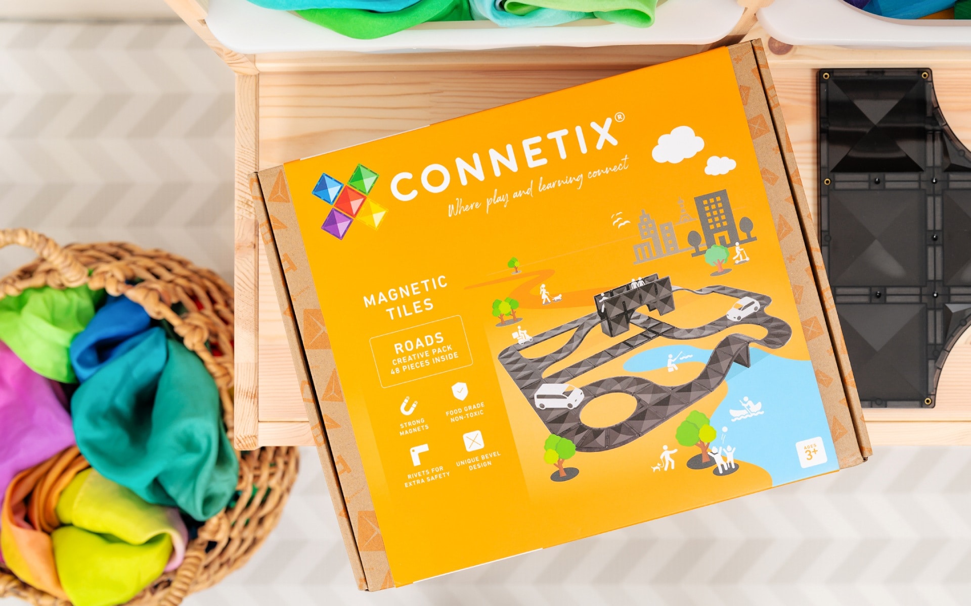 Connetix Road Pack costruzioni magnetiche 48 pezzi nere