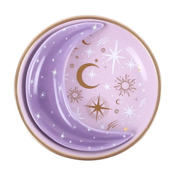 Moon piattini portagioie lilla set 2 pezzi ceramica